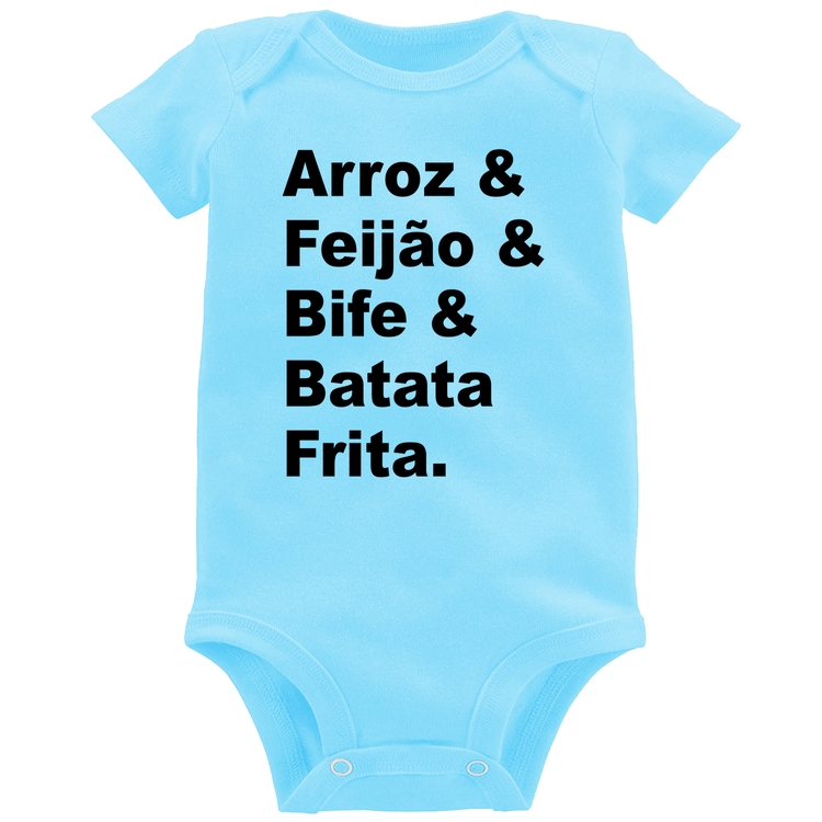 Body Bebê Arroz & Feijão & Bife & Batata Frita - Azul Bebê