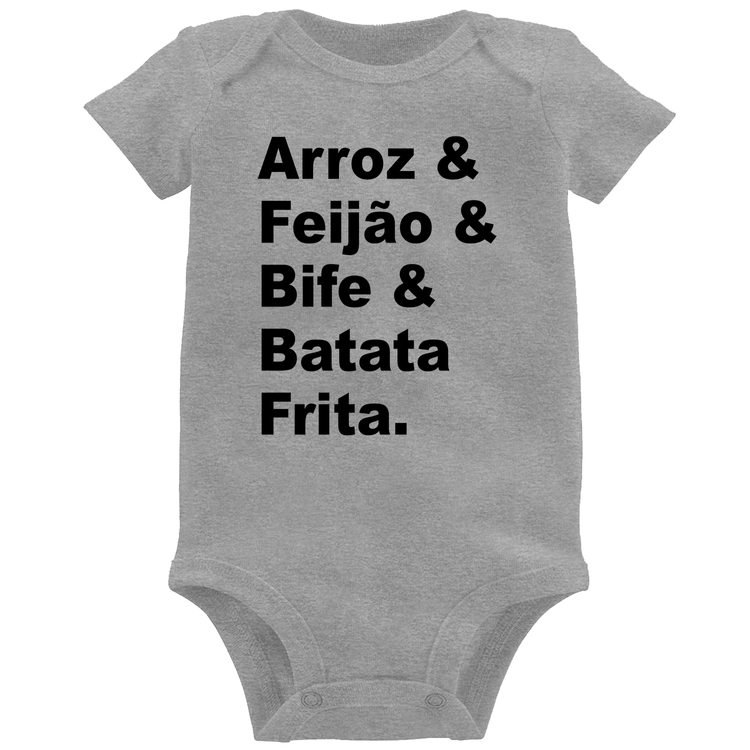 Body Bebê Arroz & Feijão & Bife & Batata Frita - Cinza