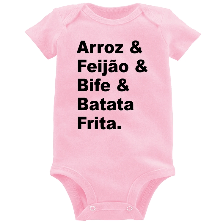 Body Bebê Arroz & Feijão & Bife & Batata Frita - Rosa Bebê