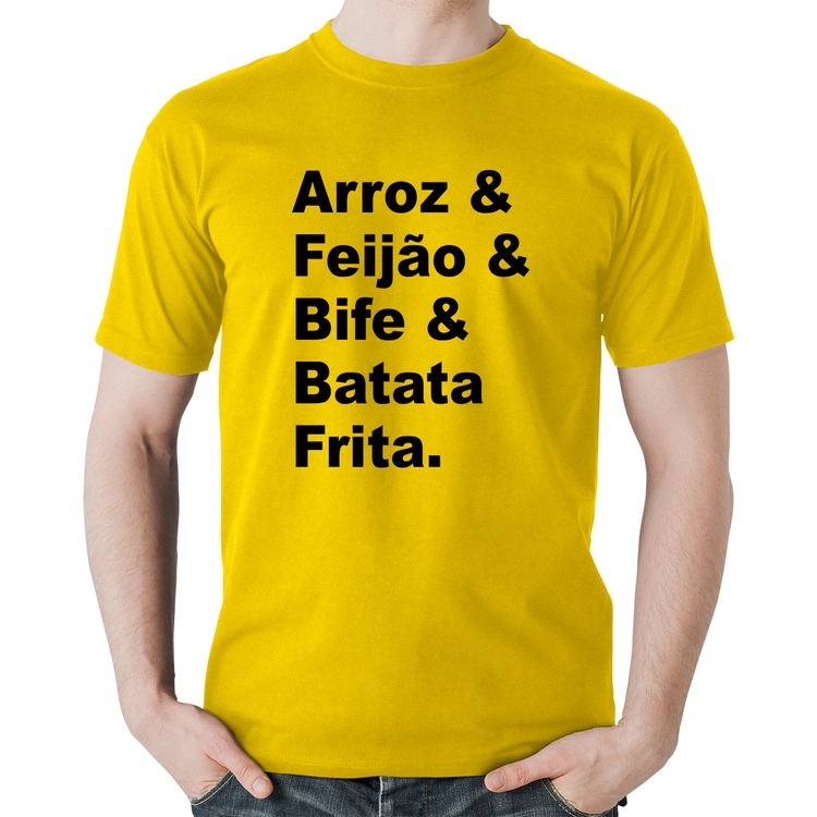 Camiseta Algodão Arroz & Feijão & Bife & Batata Frita - Amarela