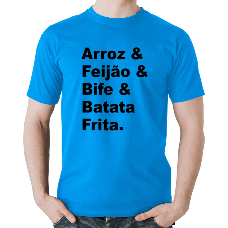 Camiseta Algodão Arroz & Feijão & Bife & Batata Frita - Azul