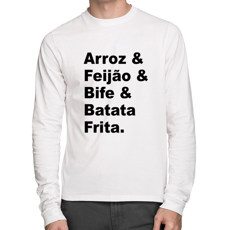 Camiseta Algodão Arroz & Feijão & Bife & Batata Frita Manga Longa - Branca