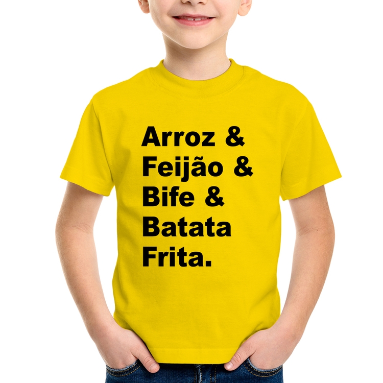 Camiseta Infantil Arroz & Feijão & Bife & Batata Frita - Amarela