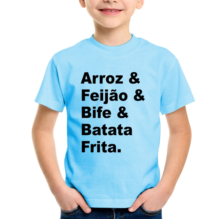 Camiseta Infantil Arroz & Feijão & Bife & Batata Frita - Azul Bebê