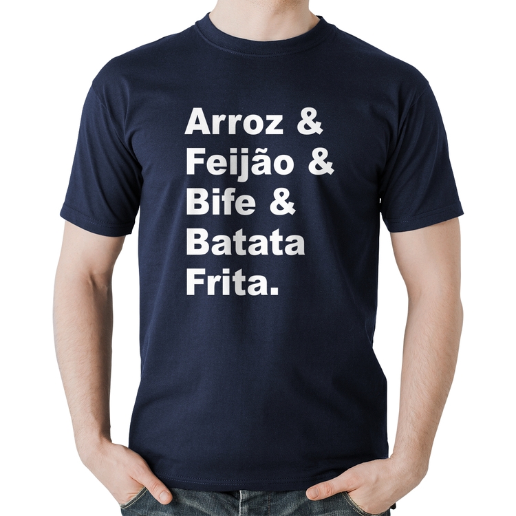 Camiseta Algodão Arroz & Feijão & Bife & Batata Frita - Marinho
