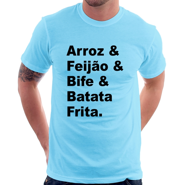 Camiseta Arroz & Feijão & Bife & Batata Frita - Azul Bebê