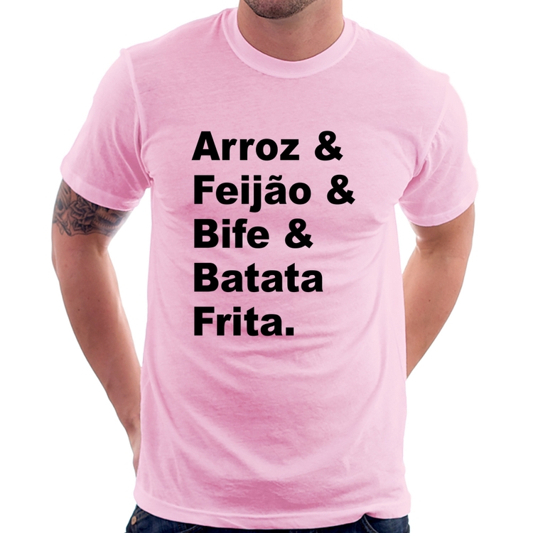 Camiseta Arroz & Feijão & Bife & Batata Frita - Rosa Bebê