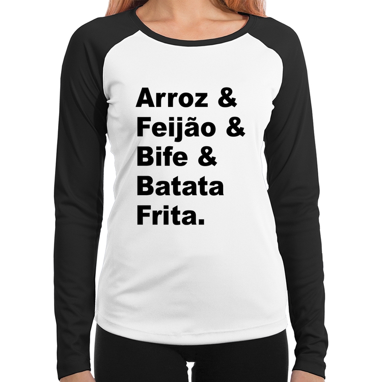 Baby Look Raglan Arroz & Feijão & Bife & Batata Frita Manga Longa