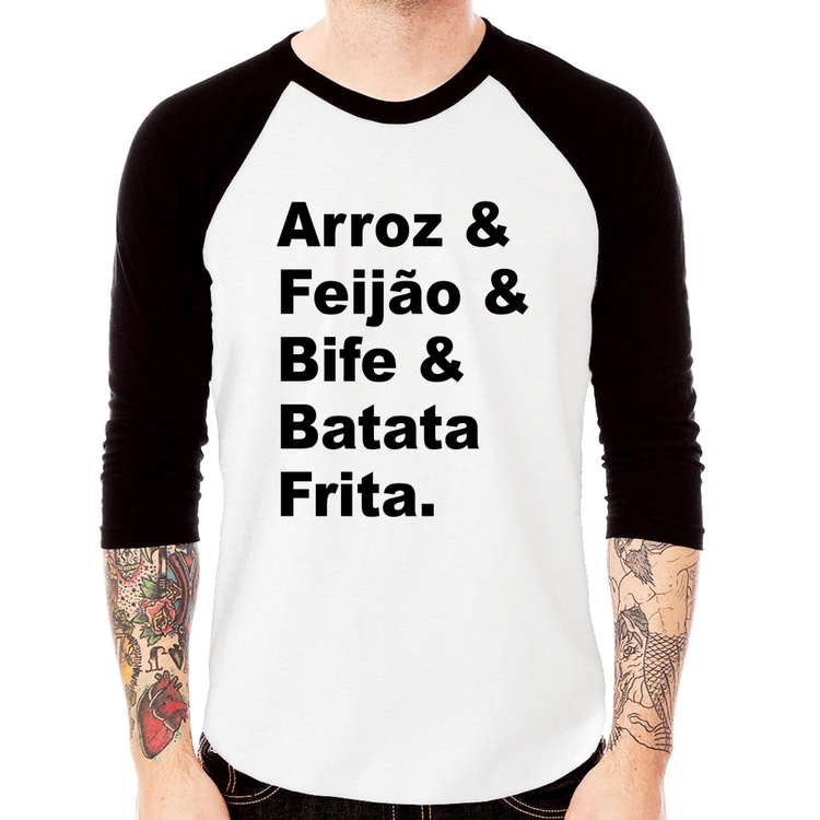 Camiseta Raglan Arroz & Feijão & Bife & Batata Frita Manga 3/4