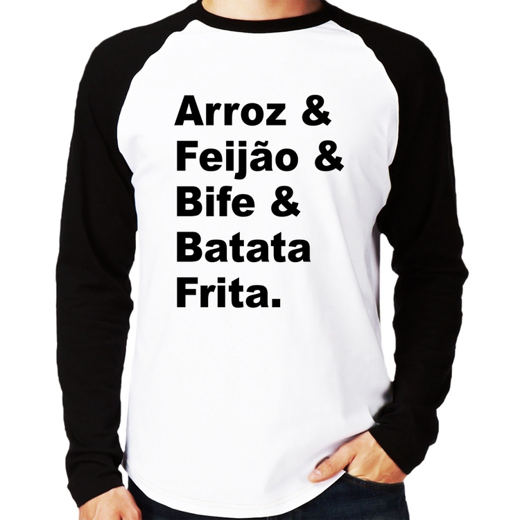 Camiseta Raglan Arroz & Feijão & Bife & Batata Frita Manga Longa