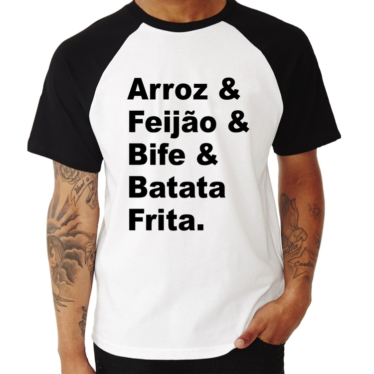Camiseta Raglan Arroz & Feijão & Bife & Batata Frita
