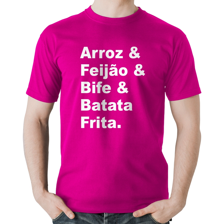 Camiseta Algodão Arroz & Feijão & Bife & Batata Frita - Rosa