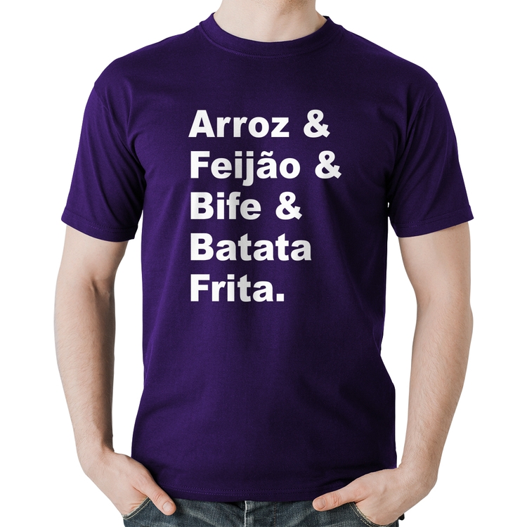Camiseta Algodão Arroz & Feijão & Bife & Batata Frita - Roxa