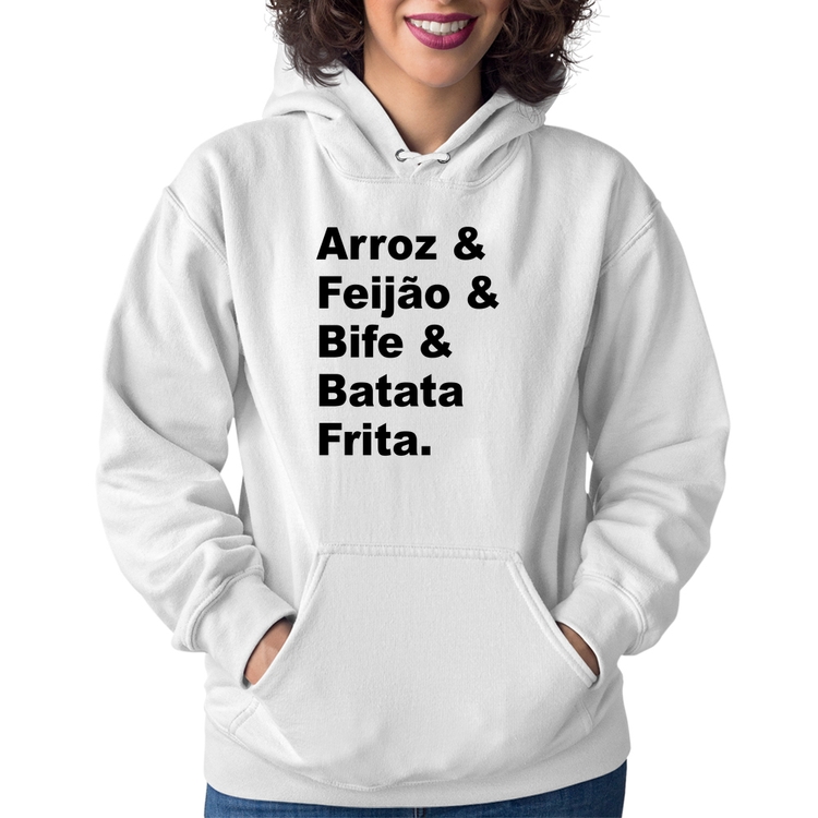 Moletom Feminino Arroz & Feijão & Bife & Batata Frita - Branco