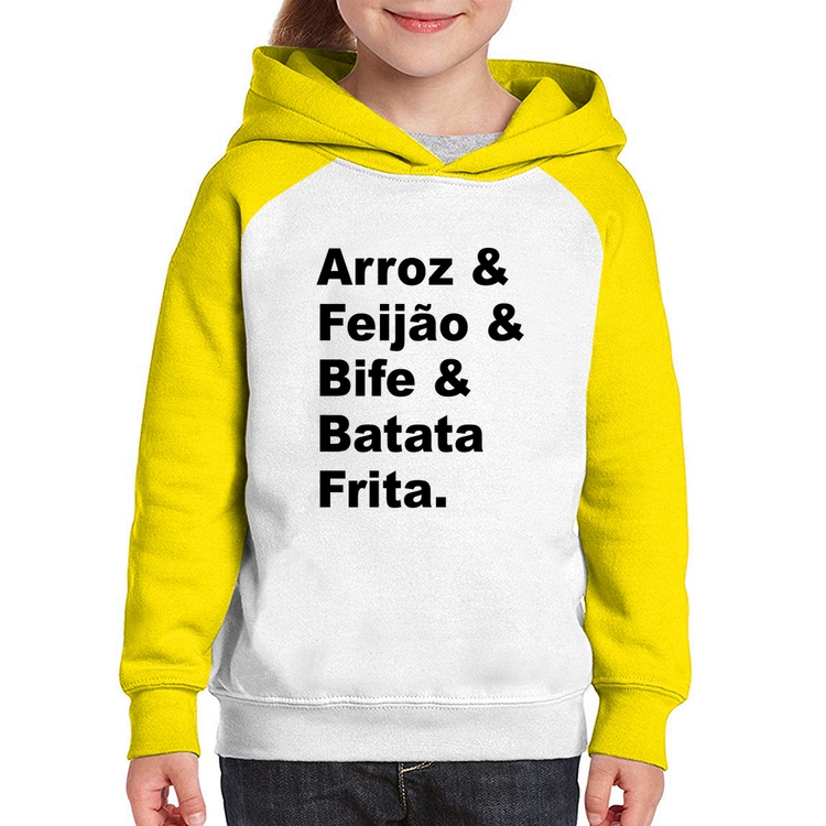 Moletom Infantil Arroz & Feijão & Bife & Batata Frita - Branco/Amarelo