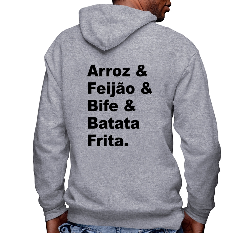 Blusa Moletom Arroz & Feijão & Bife & Batata Frita Masculina com Capuz e Zíper - Mescla
