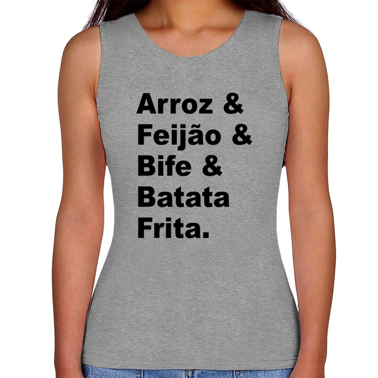 Regata Feminina Arroz & Feijão & Bife & Batata Frita - Cinza
