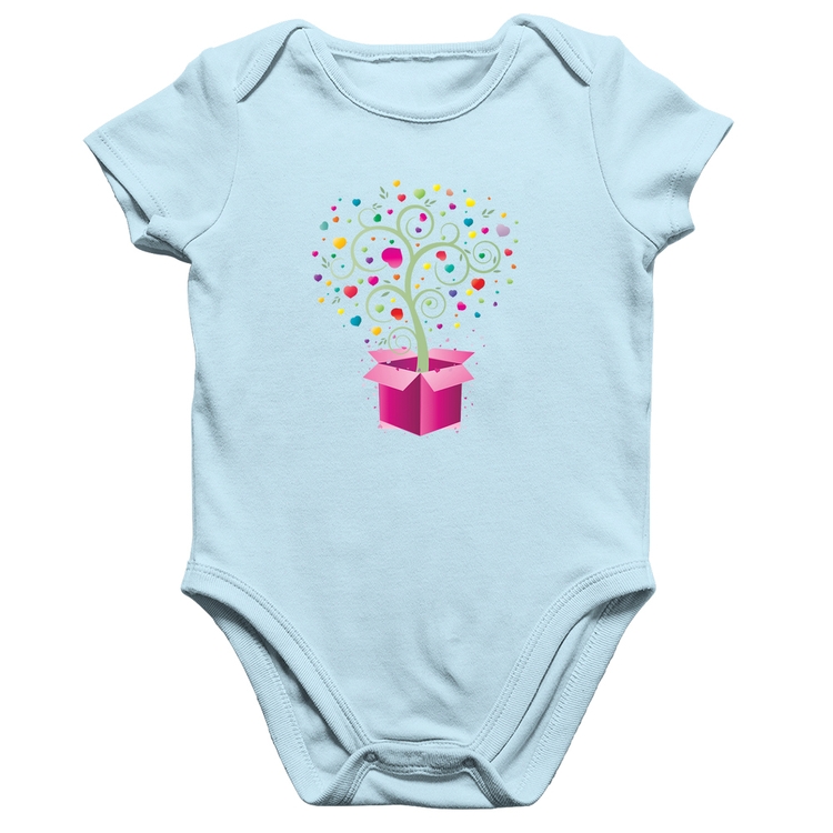 Body Bebê Algodão Árvore Corações Caixa - Azul Bebê