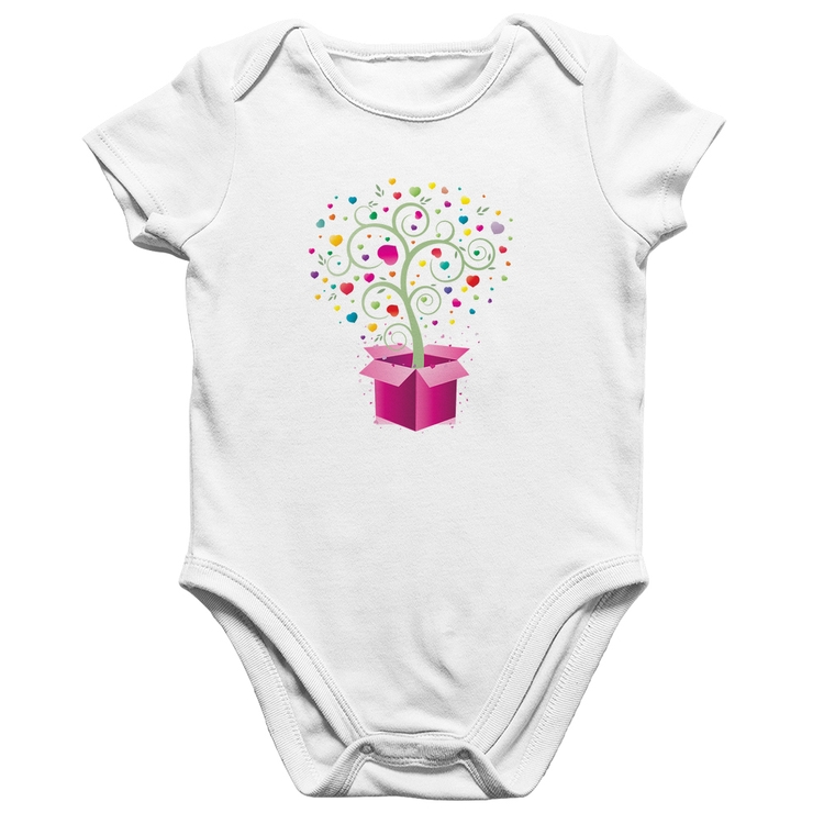 Body Bebê Algodão Árvore Corações Caixa - Branco