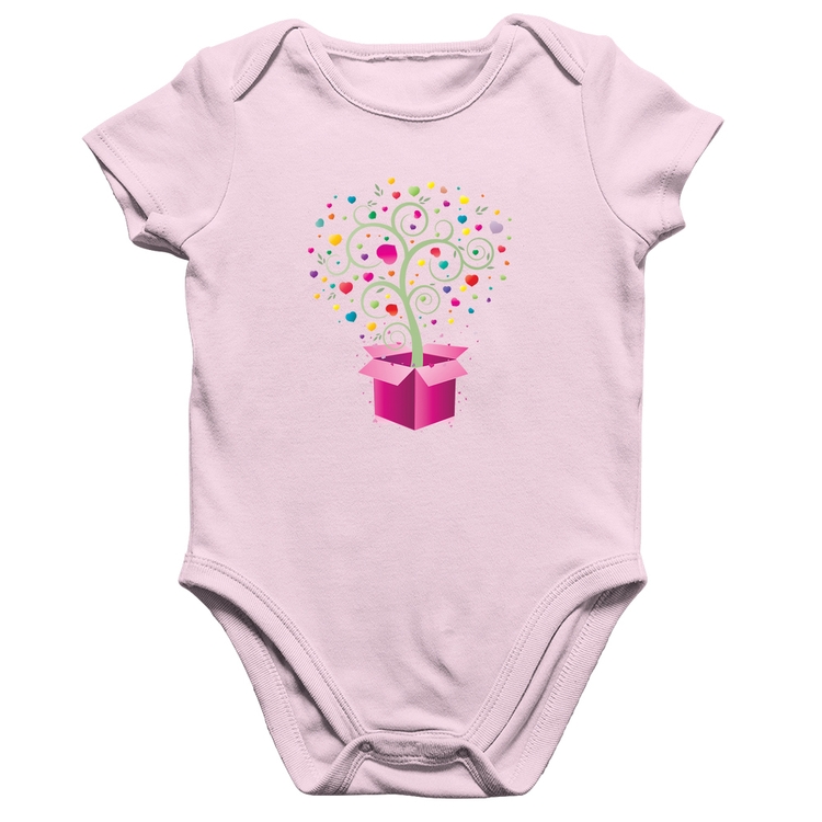 Body Bebê Algodão Árvore Corações Caixa - Rosa Bebê