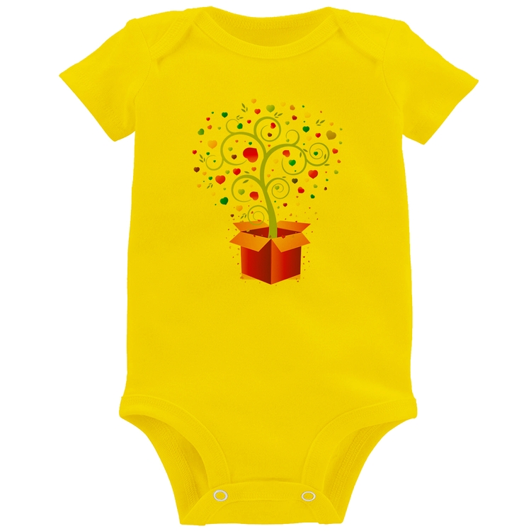 Body Bebê Árvore Corações Caixa - Amarelo