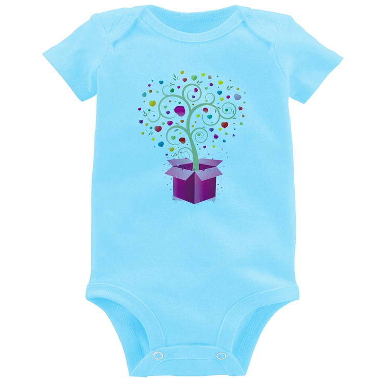 Body Bebê Árvore Corações Caixa - Azul Bebê