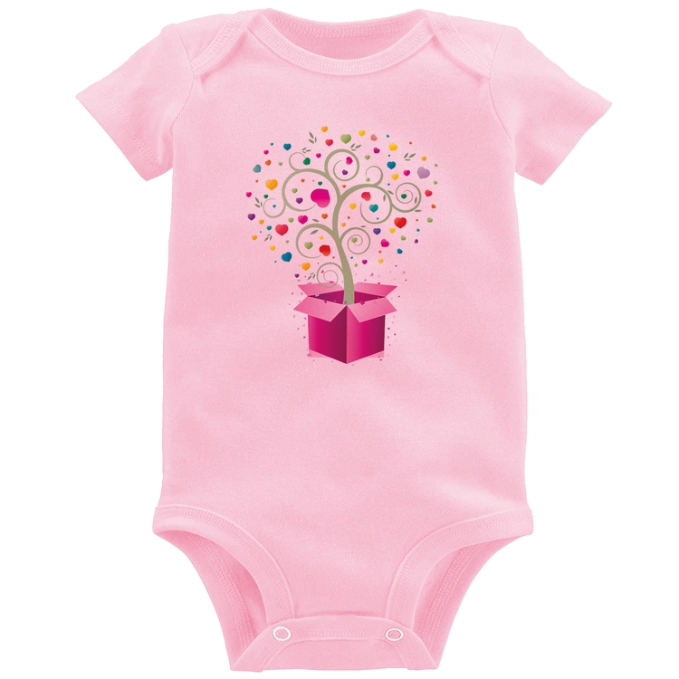 Body Bebê Árvore Corações Caixa - Rosa Bebê