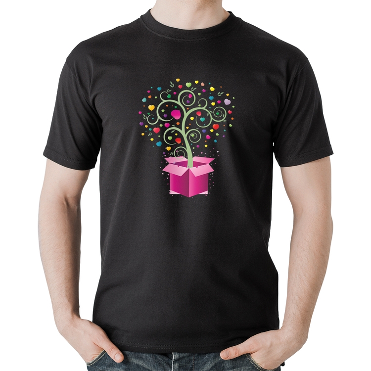 Camiseta Algodão Árvore Corações Caixa