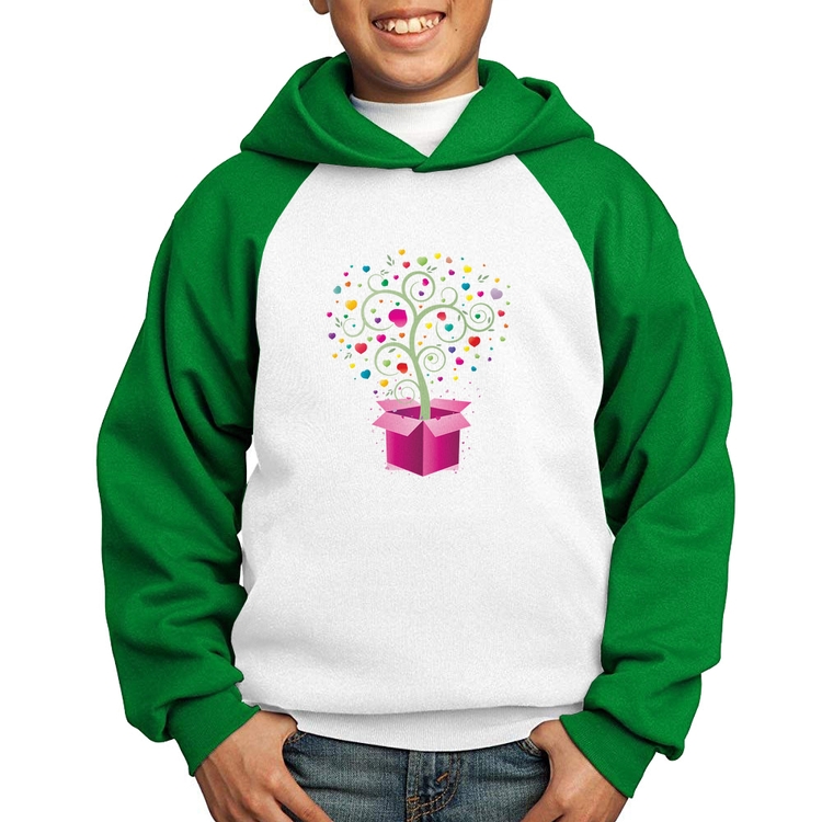 Moletom Infantil Árvore Corações Caixa - Branco/Verde