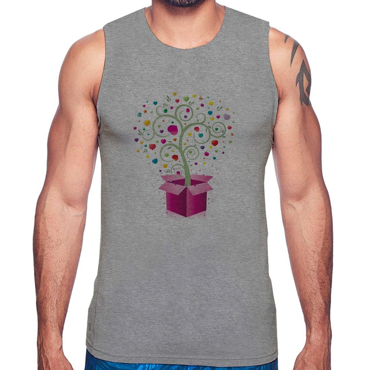 Regata Árvore Corações Caixa - Cinza