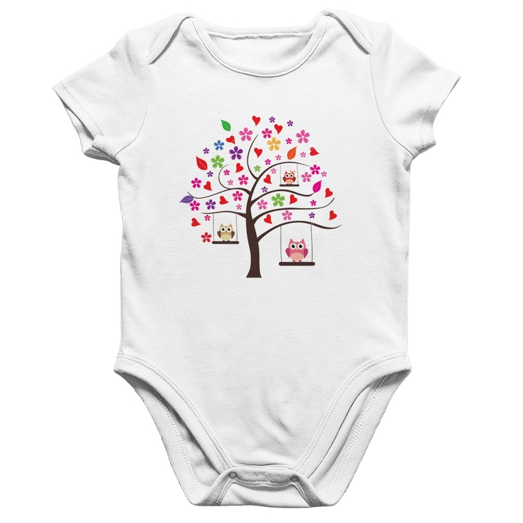Body Bebê Algodão Árvore Corujas - Branco