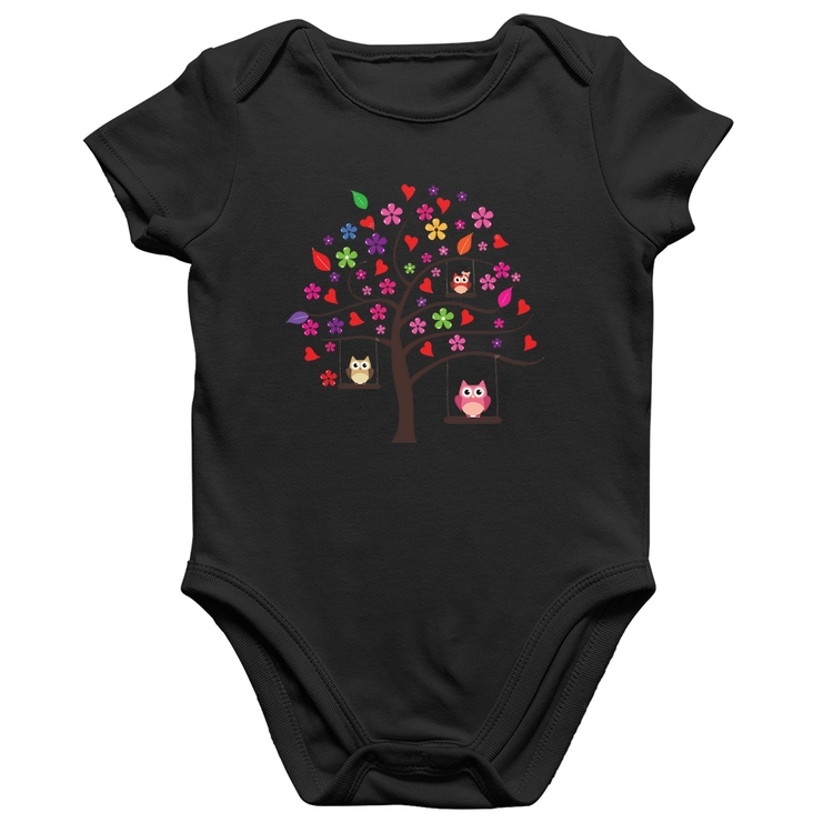 Body Bebê Algodão Árvore Corujas