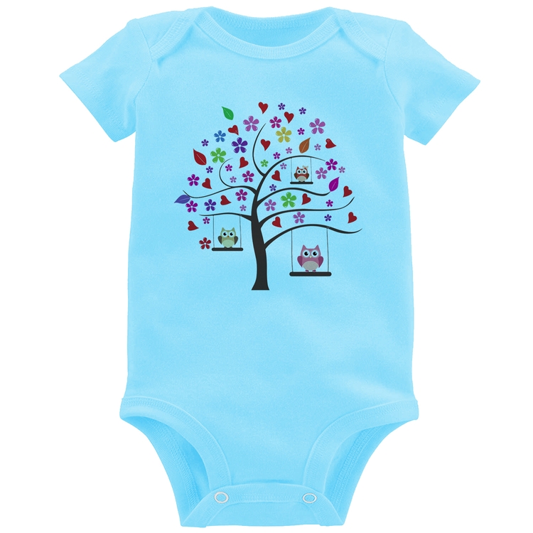 Body Bebê Árvore Corujas - Azul Bebê