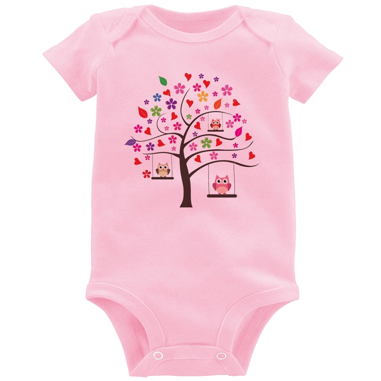 Body Bebê Árvore Corujas - Rosa Bebê
