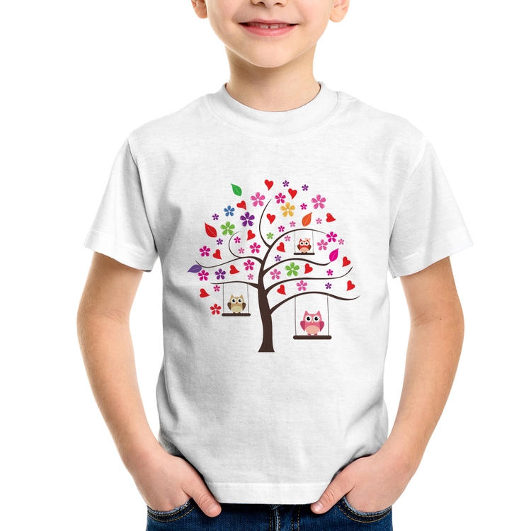 Camiseta Infantil Árvore Corujas