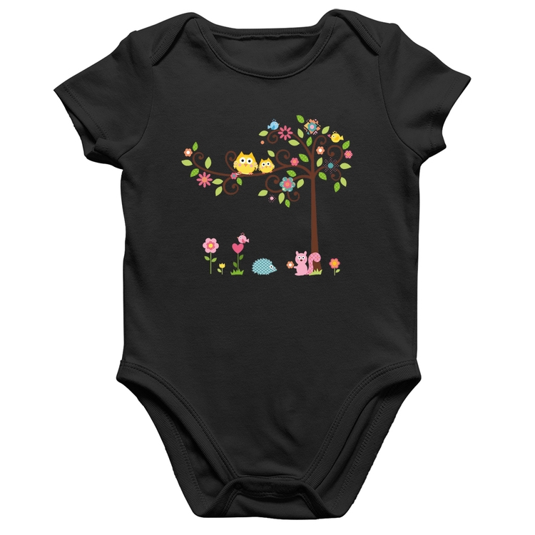 Body Bebê Algodão Árvore Flores E Animais