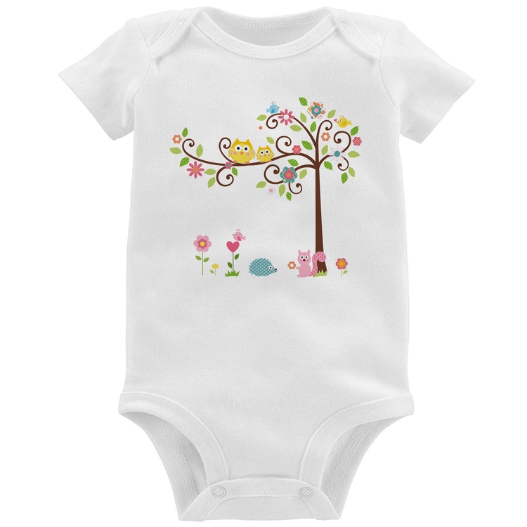 Body Bebê Árvore Flores E Animais