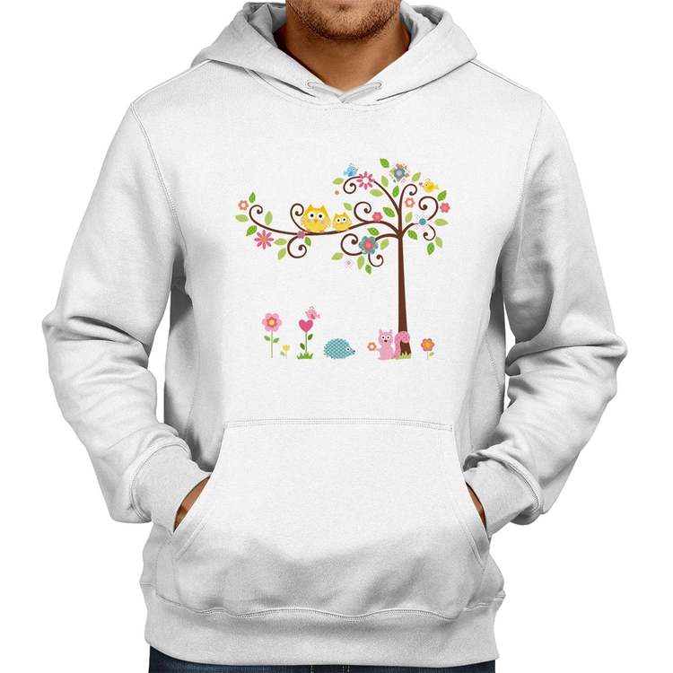 Moletom Árvore Flores E Animais - Branco