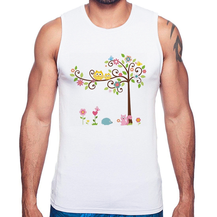Regata Árvore Flores E Animais