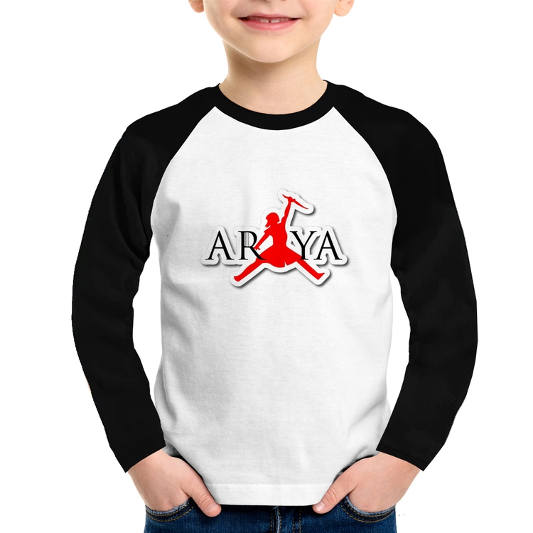 Camiseta Raglan Infantil Arya Stark Killing the Night King Manga Longa
