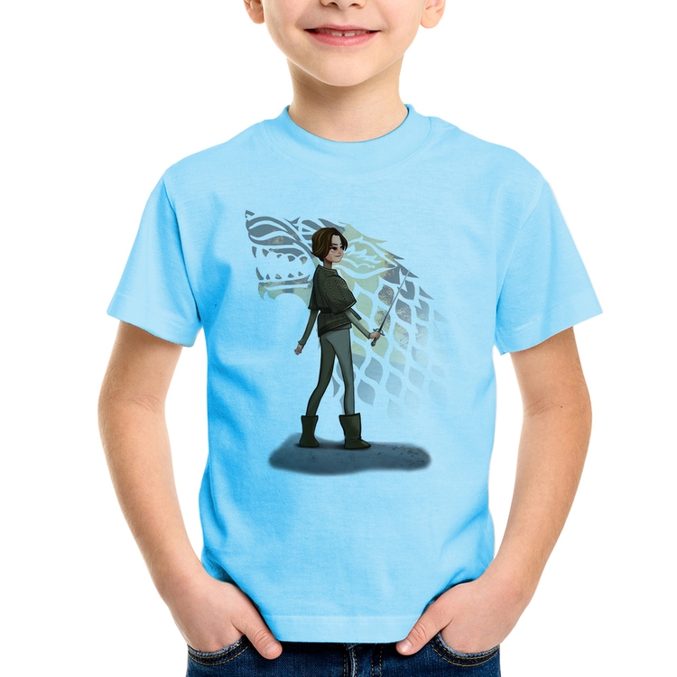 Camiseta Infantil Arya Stark Art - Azul Bebê