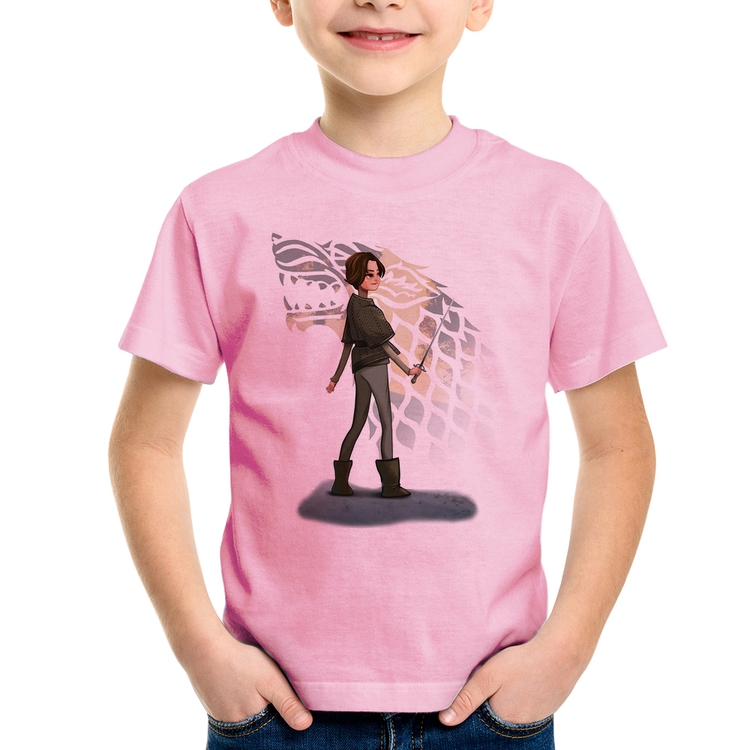 Camiseta Infantil Arya Stark Art - Rosa Bebê
