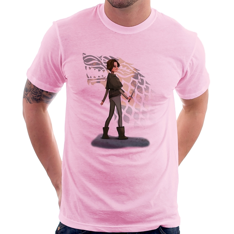 Camiseta Arya Stark Art - Rosa Bebê