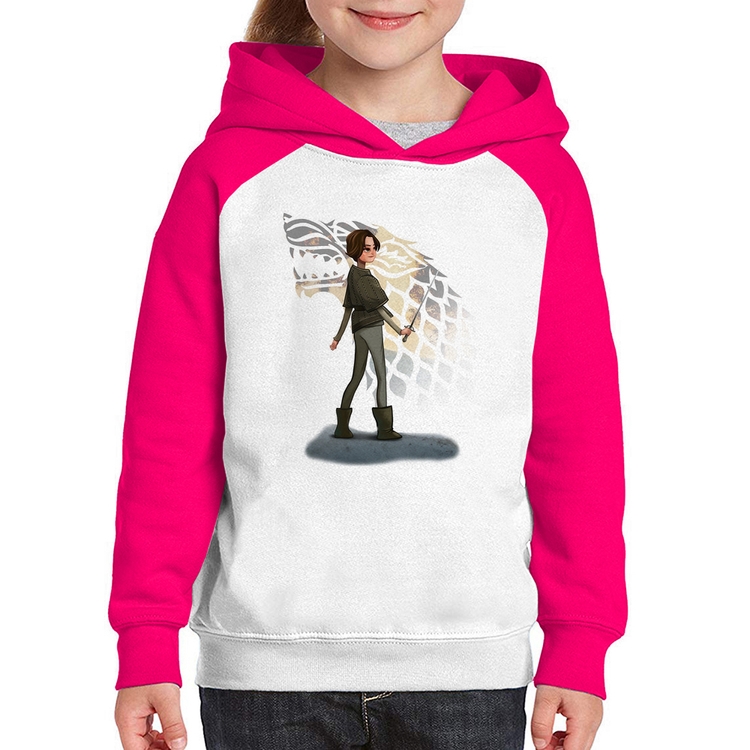 Moletom Infantil Arya Stark Art - Branco/Rosa