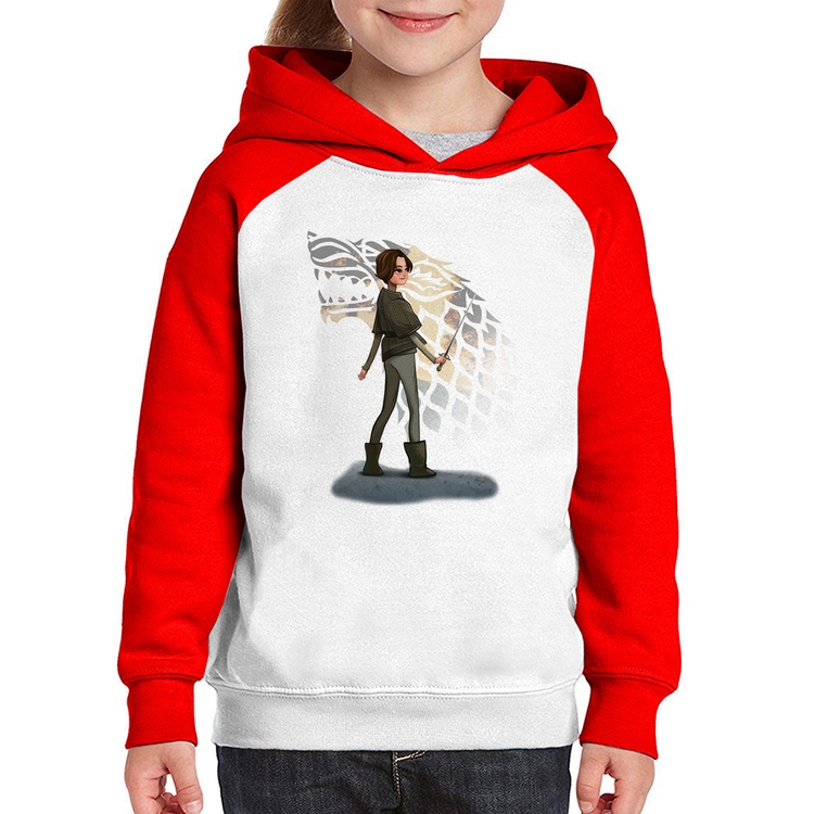 Moletom Infantil Arya Stark Art - Branco/Vermelho