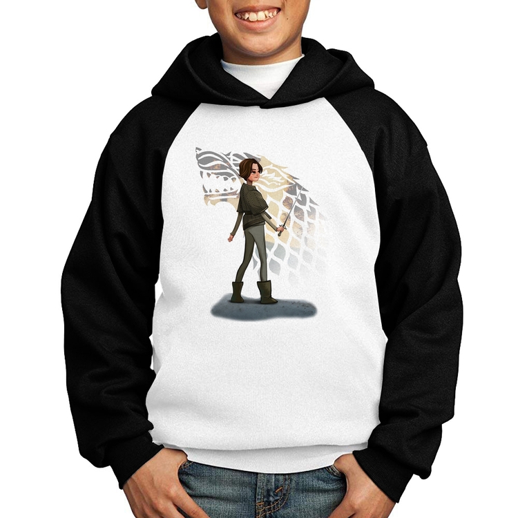 Moletom Infantil Arya Stark Art - Branco/Preto
