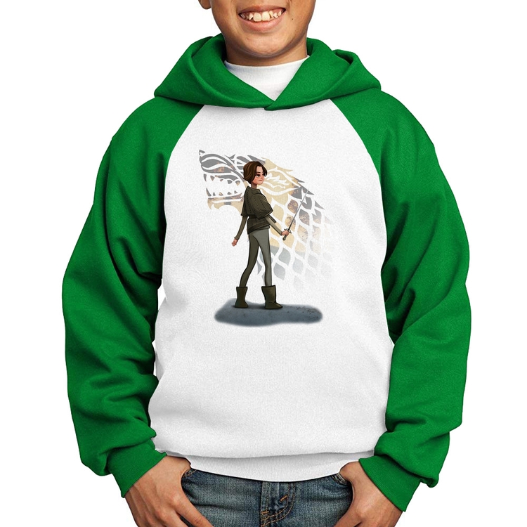 Moletom Infantil Arya Stark Art - Branco/Verde