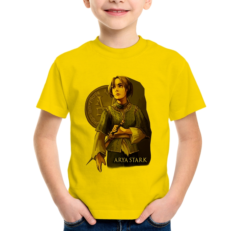 Camiseta Infantil Arya Stark Valar Morghulis - Amarela