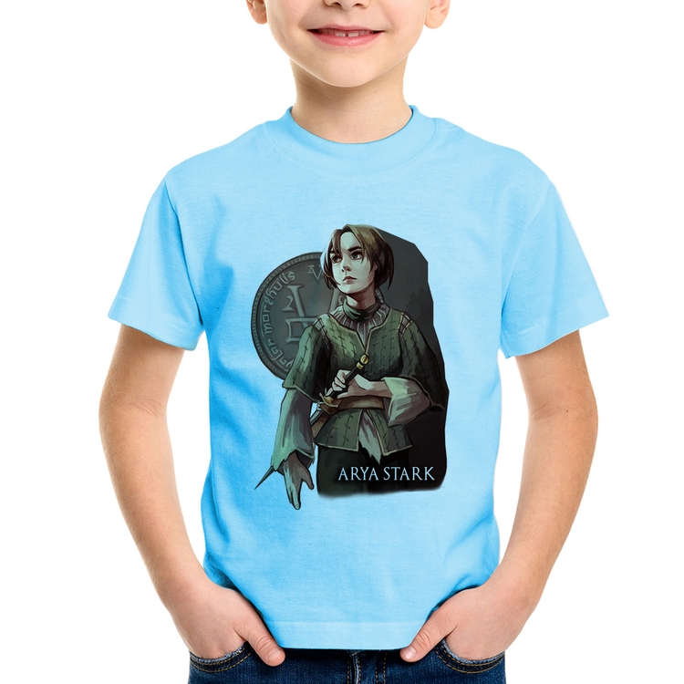 Camiseta Infantil Arya Stark Valar Morghulis - Azul Bebê