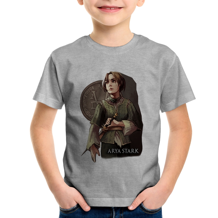 Camiseta Infantil Arya Stark Valar Morghulis - Cinza